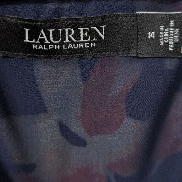 Lauren Ralph Lauren Floral Crinkle Georgette Gown Ruffled Maxi Dress Women's 14 - Picture 10 of 11